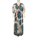 2020 Printed Chiffon Loose Dress Half Sleeve Maxi Long Dresses For Women